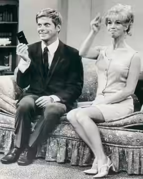 Publicity photo from the television show That's Life. Pictured are E. J. Peaker and Robert Morse.