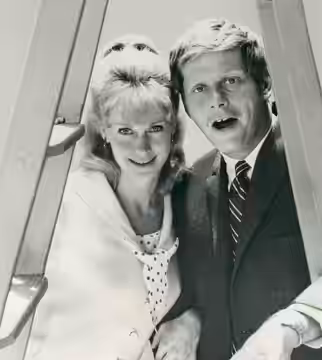 Publicity photo from the television show That's Life. Pictured are E. J. Peaker and Robert Morse.