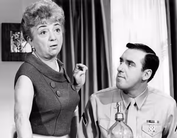 Publicity photo of guest star Molly Picon and Jim Nabors from the television program Gomer Pyle USMC.