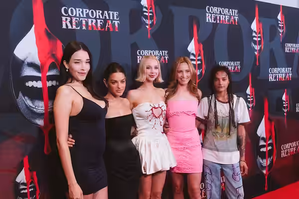 Zión Moreno, Odeya Rush, Kirby Johnson, Ellen Toland, and Sasha Lane at the Corporate Retreat Los Angeles premiere in AMC Burbank 16 (2026)
