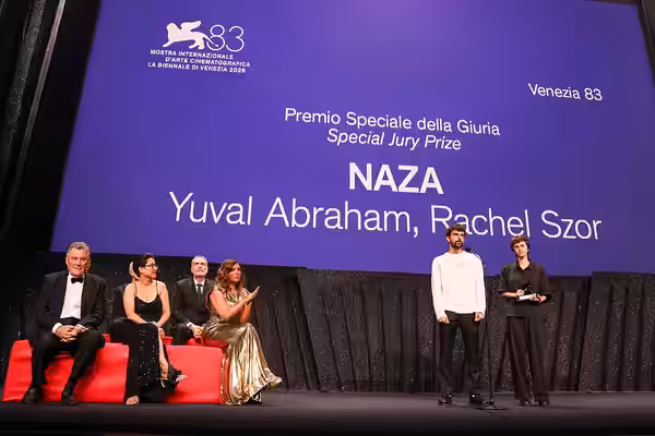 Yuval Abraham and Rachel Szor with the Special Jury Prize for ‘Naza’ during the closing ceremony of the Venice International Film Festival 83 (2026)