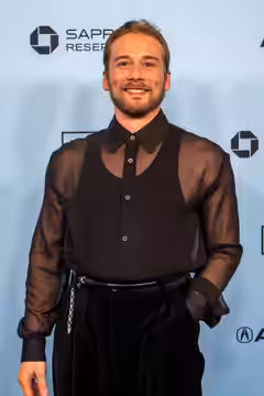 Lou Taylor Pucci, actor, at the 2025 Sundance Film Festival for Touch Me
