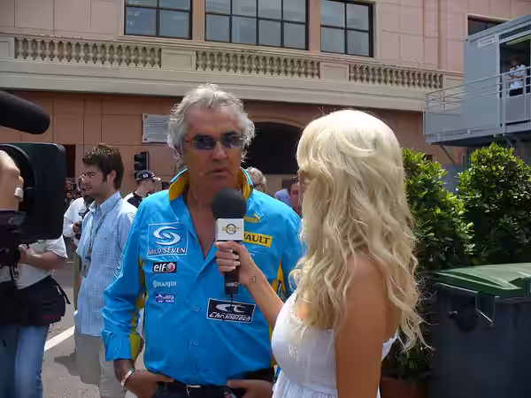 Formula 1 manager Flavio Briatore interviewed by Carolina Gynning at the 2006 Monaco Grand Prix