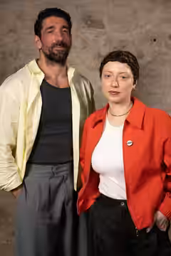 Slavko Sobin and Thea Gajic at the WikiPortraits studio at the 2025 SXSW Festival.