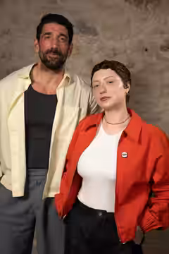 Slavko Sobin and Thea Gajic at the WikiPortraits studio at the 2025 SXSW Festival.