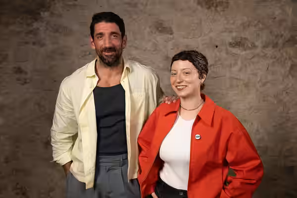 Slavko Sobin and Thea Gajic at the WikiPortraits studio at the 2025 SXSW Festival.