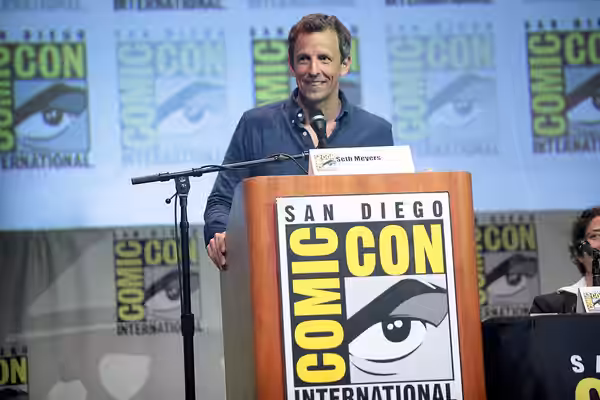 Seth Meyers speaking at the 2015 San Diego Comic Con International, for "Game of Thrones", at the San Diego Convention Center in San Diego, California. Please a