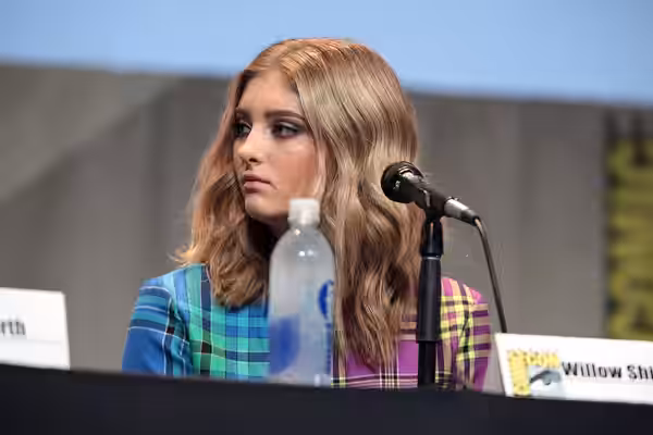 Willow Shields speaking at the 2015 San Diego Comic Con International, for "The Hunger Games: Mockingjay Part 2", at the San Diego Convention Center in San Dieg
