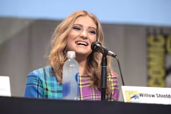 Willow Shields speaking at the 2015 San Diego Comic Con International, for "The Hunger Games: Mockingjay Part 2", at the San Diego Convention Center in San Dieg
