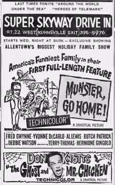 Super Skyway Drive-In theater advertisement for the American films Munster, Go Home! (1966) and The Ghost and Mr. Chicken (1966) - 28 Jun. 1966 Morning Call, Al