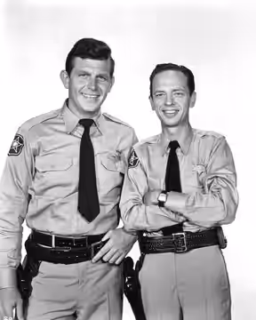 Photo of Andy Griffith as Sheriff Andy Taylor and Don Knotts as Deputy Barney Fife from the premiere of The Andy Griffith Show. (1960)
