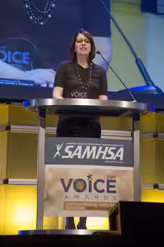 Moira Kirland accepting a 2016 Voice Award on behalf of the show Madam Secretary.