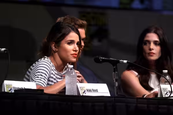 Nikki Reed, Kellan Lutz &amp; Ashley Greene speaking at the 2012 San Diego Comic-Con International in San Diego, California. Please attribute to Gage Skidmore i