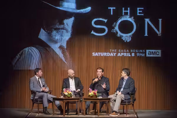 Mark Updegrove, Philipp Meyer, Pierce Brosnan and Kevin Murphy. On Monday, March 13, 2017, the LBJ Presidential Library presented a preview and discussion of th