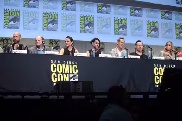 Corey Stoll, David Bradley, Mia Maestro, Natalie Brown, Jonathan Hyde, Kevin Durand and Ruta Gedmintas speaking at the 2015 San Diego Comic Con International, f