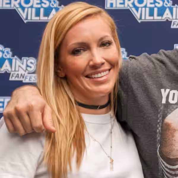 Katie Cassidy, Josh Segarra and Emily Bett Rickards at Heroes &amp; Villains Fan Fest 2017.