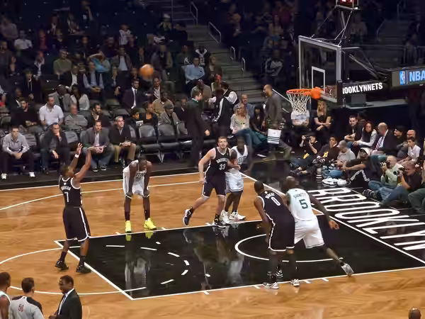 Joe Johnson of the Brooklyn Nets shooting a free throw in a basketball game against the Boston Celtics in Barclays Center. (2012)