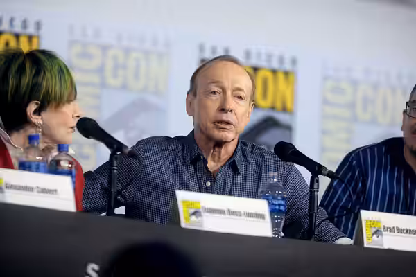 Brad Buckner speaking at the 2019 San Diego Comic Con International, for "Supernatural", at the San Diego Convention Center in San Diego, California. Please att