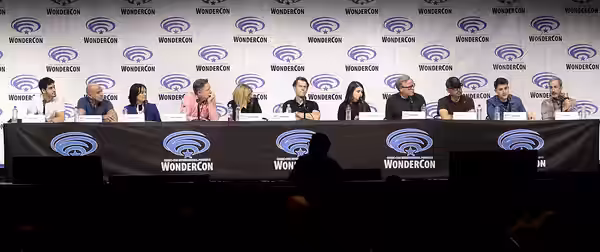 The cast of Justice League vs. the Fatal Five at the 2019 WonderCon in Anaheim, California.