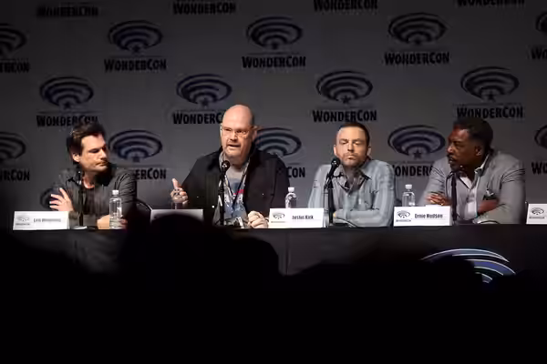 Len Wiseman, Trey Callaway, Justin Kirk and Ernie Hudson speaking at the 2017 WonderCon, for "APB", at the Anaheim Convention Center in Anaheim, California. Ple