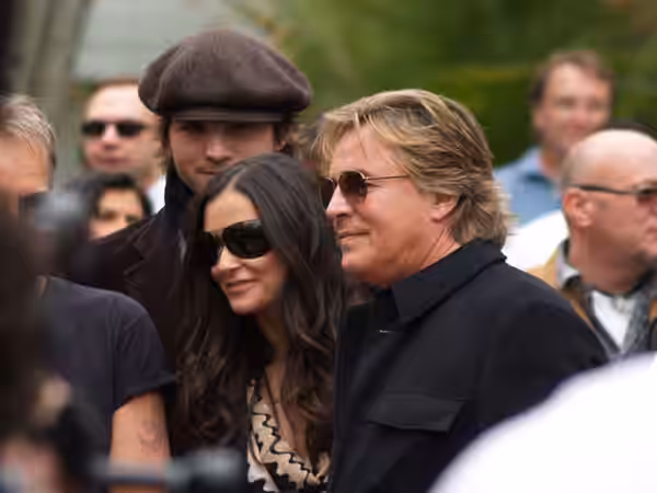 Don Johnson, Demi Moore and Ashton Kutcher watch Bruce Willis get his star on The Hollywood walk of Fame. (2006)