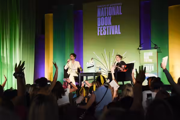 Matthew Gray Gubler gives a presentation on the Children's Green Stage at the National Book Festival, August 31, 2019. Photo by David Rice/Library of Congress. 