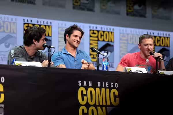 Dylan O'Brien, Tyler Posey and Jeff Davis speaking at the 2017 San Diego Comic Con International, for "Teen Wolf", at the San Diego Convention Center in San Die
