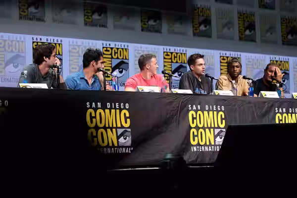 Dylan O'Brien, Tyler Posey, Jeff Davis, Dylan Sprayberry, Khylin Rhambo and Linden Ashby speaking at the 2017 San Diego Comic Con International, for "Teen Wolf"