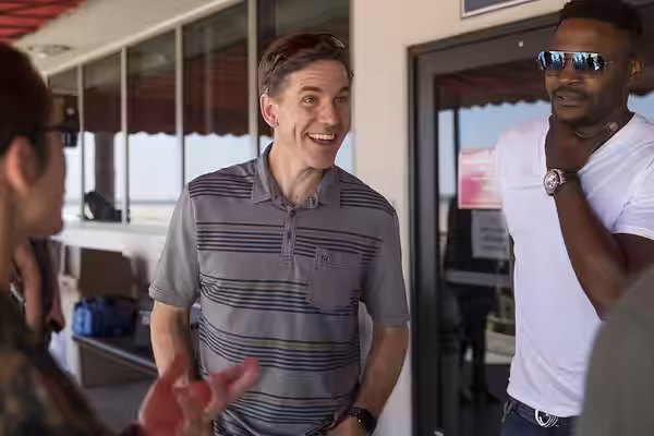 Brian Dietzen and Duane Henry, leading cast members of the CBS hit drama“NCIS: Naval Criminal Investigations,” listen to a Marine explain the capabilities of an (2017)