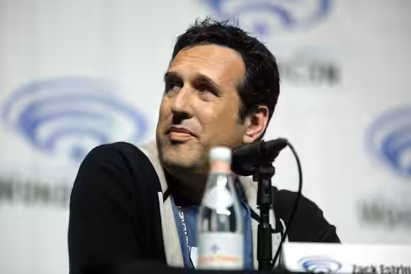 Zack Estrin speaking at the 2018 WonderCon, for "Netflix's Lost in Space", at the Anaheim Convention Center in Anaheim, California. Please attribute to Gage Ski