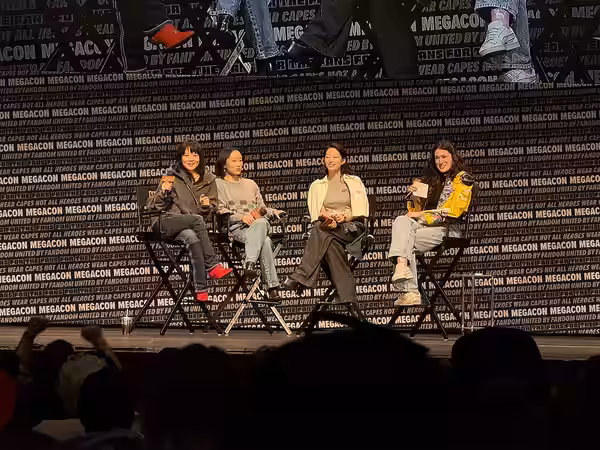 REI AMI, Ji-young Yoo and Arden Cho interviewed by Jacki Jing from “The Circle” at a MegaCon 2026 panel in Orlando, Florida.