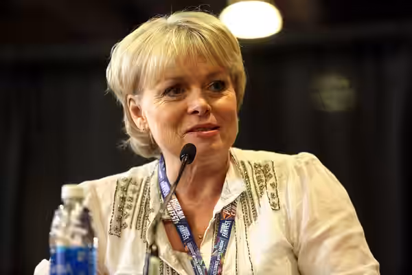 Julie Dawn Cole of "Willy Wonka &amp; the Chocolate Factory" speaking with attendees at the 2017 Phoenix Comicon Fan Fest at the Phoenix Convention Center in Ph