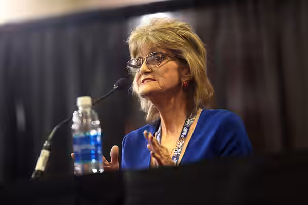 Denise Nickerson of "Willy Wonka &amp; the Chocolate Factory" speaking with attendees at the 2017 Phoenix Comicon Fan Fest at the Phoenix Convention Center in P