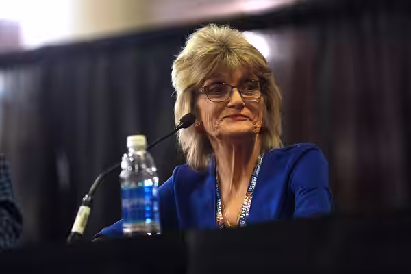 Denise Nickerson of "Willy Wonka &amp; the Chocolate Factory" speaking with attendees at the 2017 Phoenix Comicon Fan Fest at the Phoenix Convention Center in P