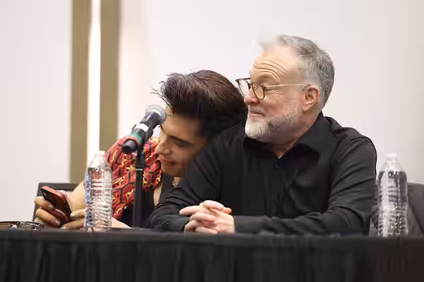 Brandon Rogers and Richard Horvitz speaking with attendees at the 2025 Anime Arizona at the Renaissance Phoenix Glendale Hotel &amp; Conference Center in Glenda