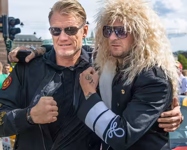 2015 Gumball 3000 starts from Stockholm, May 24 2015. Dolph Lundgren and Matthew Pritchard.
