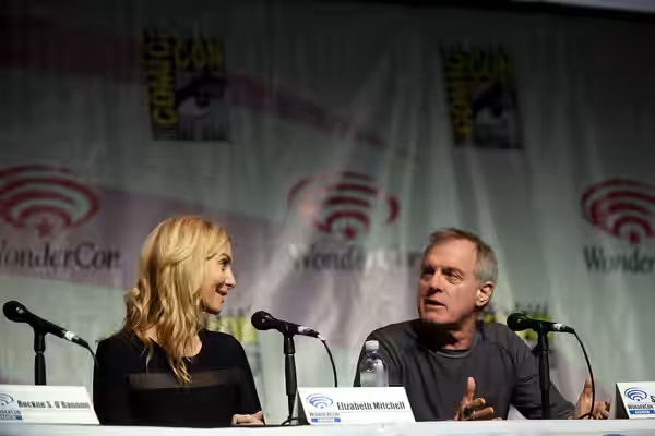 Elizabeth Mitchell and Stephen Collins speaking at the 2014 WonderCon, for "Revolution", at the Anaheim Convention Center in Anaheim, California. Please attribu