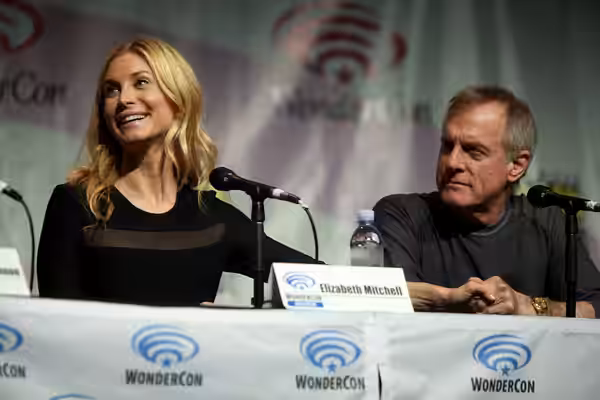 Elizabeth Mitchell and Stephen Collins speaking at the 2014 WonderCon, for "Revolution", at the Anaheim Convention Center in Anaheim, California. Please attribu