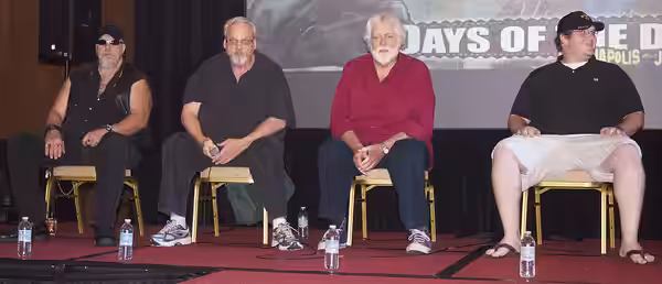 Leatherface actors from The Texas Chain Saw Massacre (1974), The Texas Chainsaw Massacre 2 (1986) and Leatherface: The Texas Chainsaw Massacre III (1990) at Day (2012)