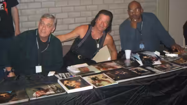 Three actors from the movie Dawn of the Dead (1978). From left to right: David Emge, Joseph Pilato, Ken Foree. (2006)
