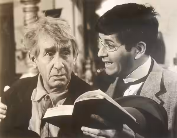 Victor Jory (left) &amp; Linden Chiles in the TV series The Virginian, Season 4, Episode 25 The Return of Golden Tom - publicity still (cropped) (1966)