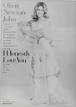Advertisement for Olivia Newton-John's single, "I Honestly Love You". 10 August, 1974.