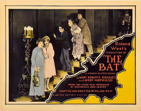 Lobby card for the American comedy mystery film The Bat (1926), with no copyright marks or notices published on it.