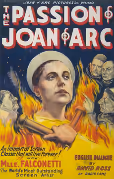 Motion picture poster for The Passion of Joan of Arc directed by Carl Theodor Dreyer, with Renée Jeanne Falconetti (pictured) and Antonin Artaud, produced in Fr (1929)