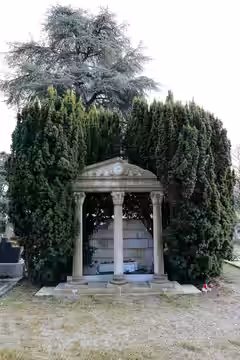 The grave of Swiss actor Michel Simon (1895-1975) and his parents Joseph (1867-1944) and Veronica (1867-1949) at the cemetery of Lancy in the canton of Geneva,  (2022)