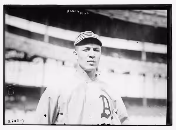 Title: Byron Houck, Philadelphia AL, at Polo Grounds, NY (baseball) Abstract/medium: 1 negative : glass ; 5 x 7 in. or smaller. (1913)