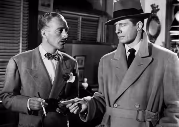 Douglas Walton (left) &amp; Morgan Conway in Dick Tracy vs. Cueball - cropped screenshot (1946)