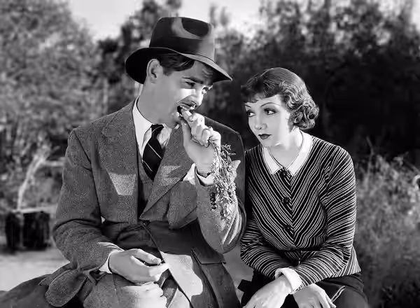 Clark Gable and Claudette Colbert in It Happened One Night (1934) publicity still.
