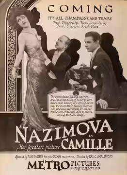 Advertisement in the September 3, 1921 Motion Picture News for the American drama film Camille (1921) with Alla Nazimova, Arthur Hoyt, and Rudolph Valentino.