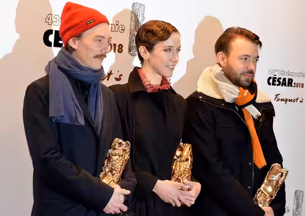 Swann Arlaud, Sara Giraudeau et Hubert Charuel à la cérémonie des César du cinéma (2018)